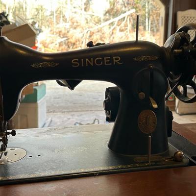 Antique Singer Sewing Cabinet with Sewing Machine, Button Holder and Thread!