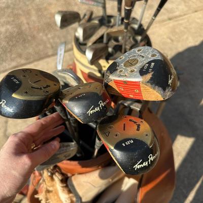 Large Lot of Two Vintage Golf Bags, Clubs and One Pair of Shoes