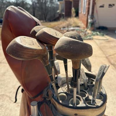 Large Lot of Two Vintage Golf Bags, Clubs and One Pair of Shoes