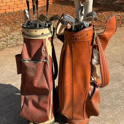 Large Lot of Two Vintage Golf Bags, Clubs and One Pair of Shoes