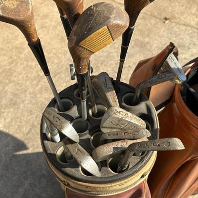 Large Lot of Two Vintage Golf Bags, Clubs and One Pair of Shoes