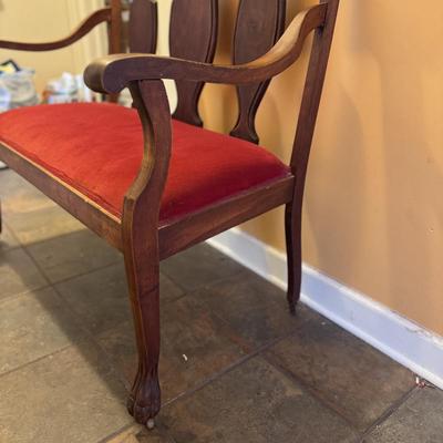 Wooden Victorian Style Bench w/ Velvet Seat (LR-DZ)