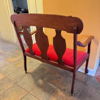 Wooden Victorian Style Bench w/ Velvet Seat (LR-DZ)