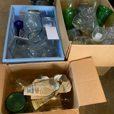 Large Lot of Misc Glass Vases of various sizes, shapes and colors