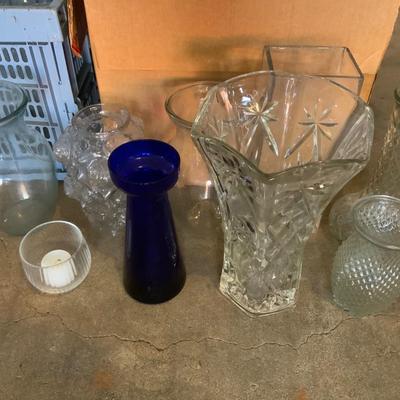 Large Lot of Misc Glass Vases of various sizes, shapes and colors