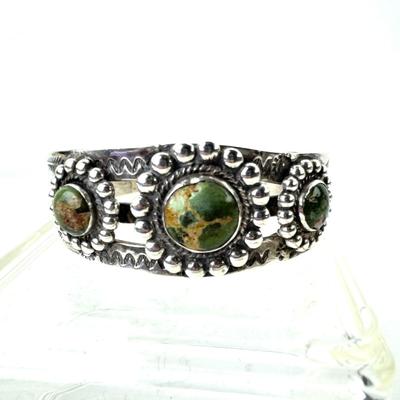 1232 Vintage Navajo Green Turquoise Sterling Cuff Bracelet