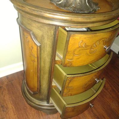 Round, Contemporary Three Drawer Side/Accent Table- Approx 16" in Diameter, 27 3/4" Tall