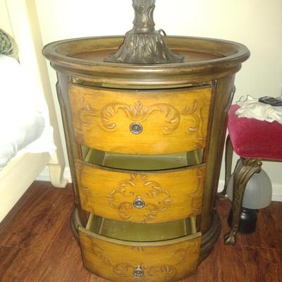 Round, Contemporary Three Drawer Side/Accent Table- Approx 16" in Diameter, 27 3/4" Tall