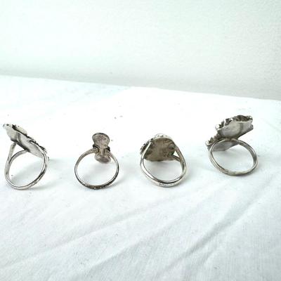 1236 Lot of Four Silver Turquoise Rings