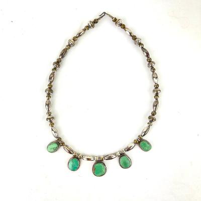 1203 Five Turquoise Silver Necklace
