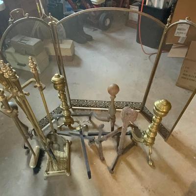 Lot of Older tools, log holders and screen for Fireplace