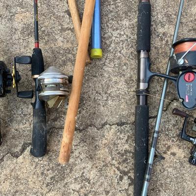Lot of Fishing Equipment including 4 Vintage Reels and Nets