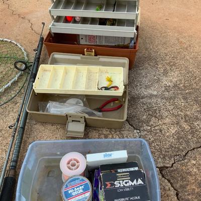 Lot of Fishing Equipment including 4 Vintage Reels and Nets