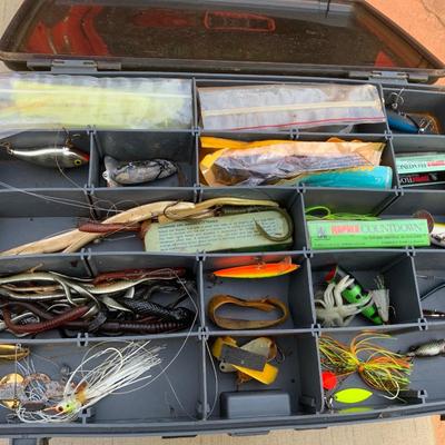 Magnum Over and Under Plano Box full of fishing lures and more