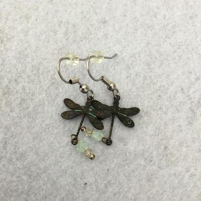 Dragonfly and crystal bead dingle earrings