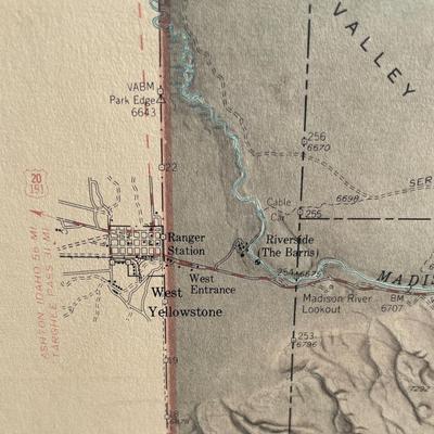 Framed Vintage Multi-Color Map of Yellowstone National Park