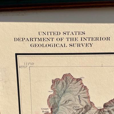 Framed Vintage Multi-Color Map of Yellowstone National Park