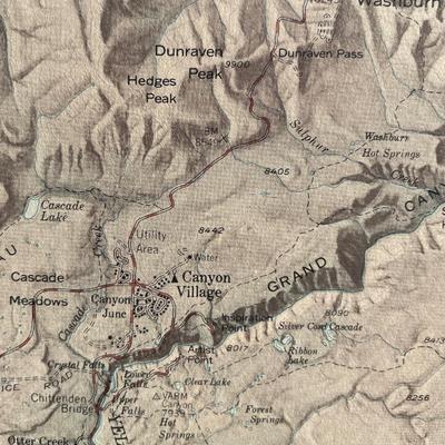 Framed Vintage Multi-Color Map of Yellowstone National Park