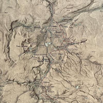 Framed Vintage Multi-Color Map of Yellowstone National Park