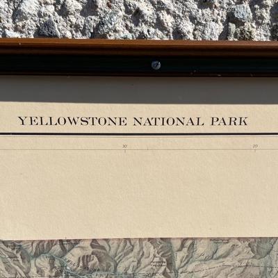 Framed Vintage Multi-Color Map of Yellowstone National Park