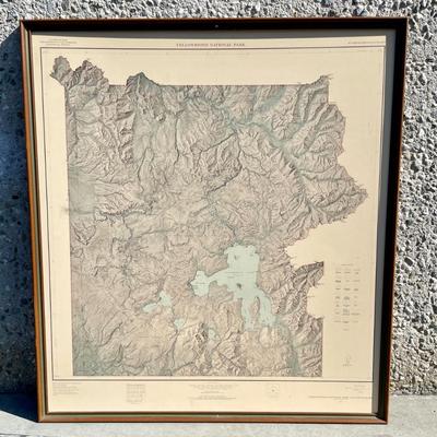Framed Vintage Multi-Color Map of Yellowstone National Park