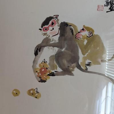 26" x 26" Framed Monkey Art Marked