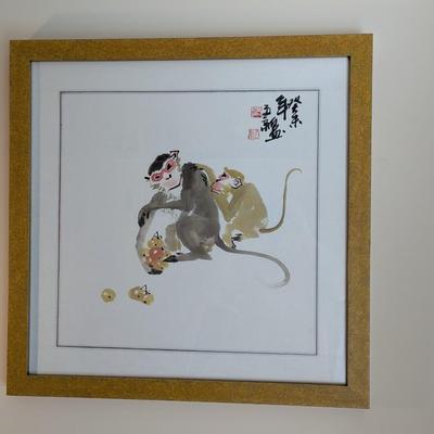 26" x 26" Framed Monkey Art Marked