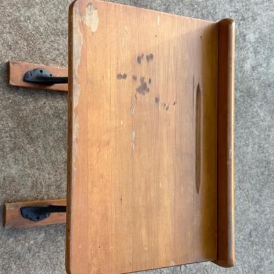 Vintage Wood & Iron School Chair and Small Framed Artwork