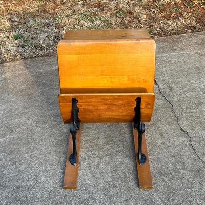 Vintage Wood & Iron School Chair and Small Framed Artwork