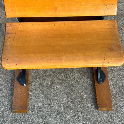 Vintage Wood & Iron School Chair and Small Framed Artwork