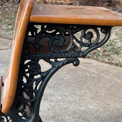 Vintage Wood & Iron School Chair and Small Framed Artwork