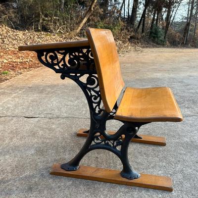 Vintage Wood & Iron School Chair and Small Framed Artwork
