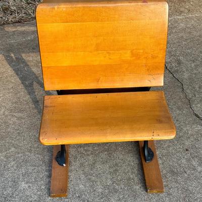 Vintage Wood & Iron School Chair and Small Framed Artwork