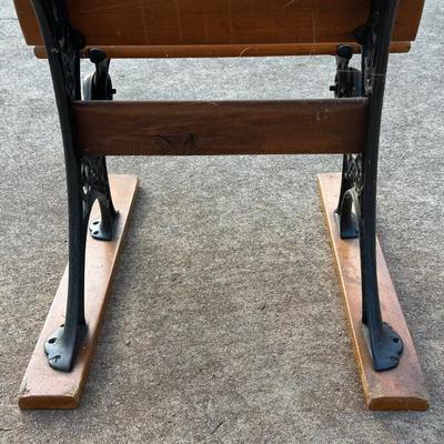Vintage Wood & Iron School Chair and Small Framed Artwork