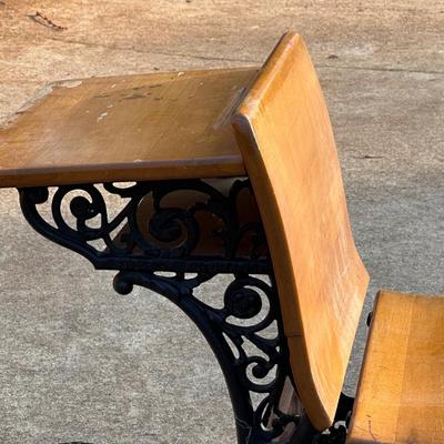 Vintage Wood & Iron School Chair and Small Framed Artwork