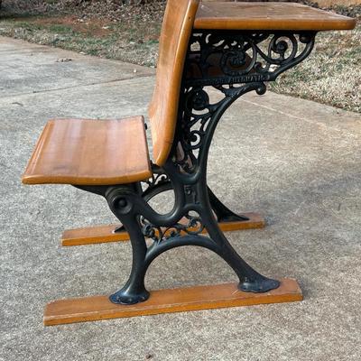 Vintage Wood & Iron School Chair and Small Framed Artwork