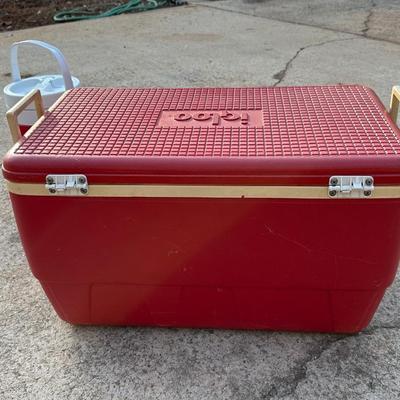 Red Vintage Igloo Cooler & Coleman Water Bottle