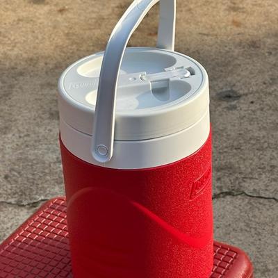 Red Vintage Igloo Cooler & Coleman Water Bottle