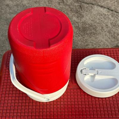 Red Vintage Igloo Cooler & Coleman Water Bottle