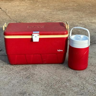 Red Vintage Igloo Cooler & Coleman Water Bottle