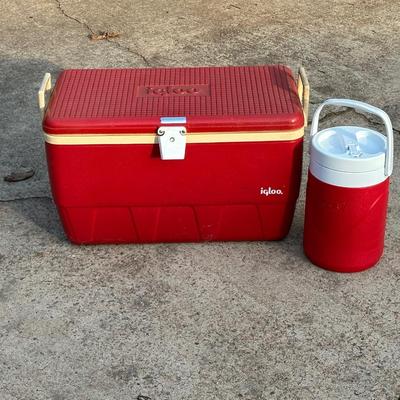 Red Vintage Igloo Cooler & Coleman Water Bottle