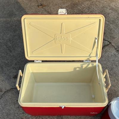 Red Vintage Igloo Cooler & Coleman Water Bottle