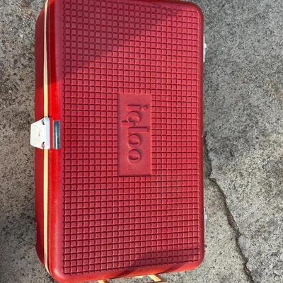 Red Vintage Igloo Cooler & Coleman Water Bottle