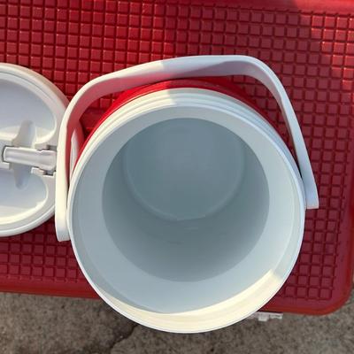 Red Vintage Igloo Cooler & Coleman Water Bottle