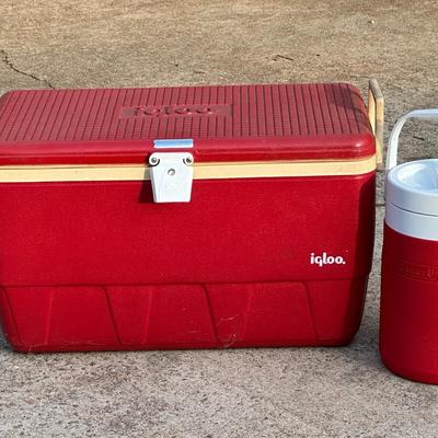Red Vintage Igloo Cooler & Coleman Water Bottle