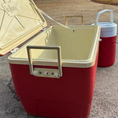 Red Vintage Igloo Cooler & Coleman Water Bottle