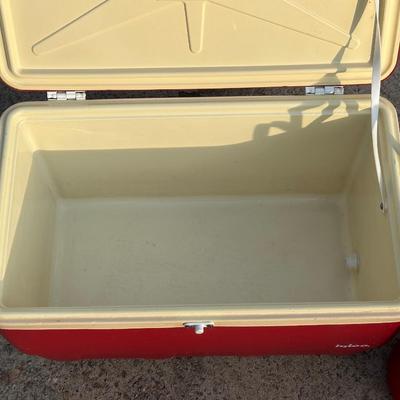 Red Vintage Igloo Cooler & Coleman Water Bottle