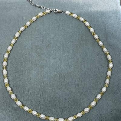 Pearl and Yellow Crystal beaded Necklace