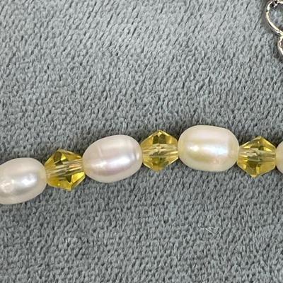 Pearl and Yellow Crystal beaded Necklace