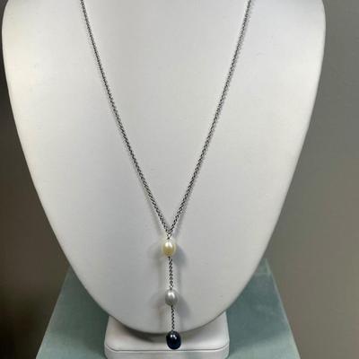 Sterling Silver and Pearl Y Necklace